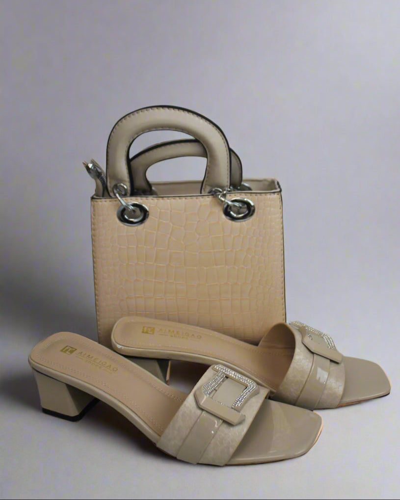 Aimeigao Beige Croc Handbag & Slide Sandal Set