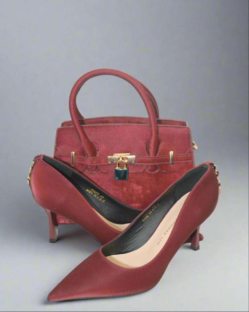 Aimeigao Burgundy Handbag & Heel Set