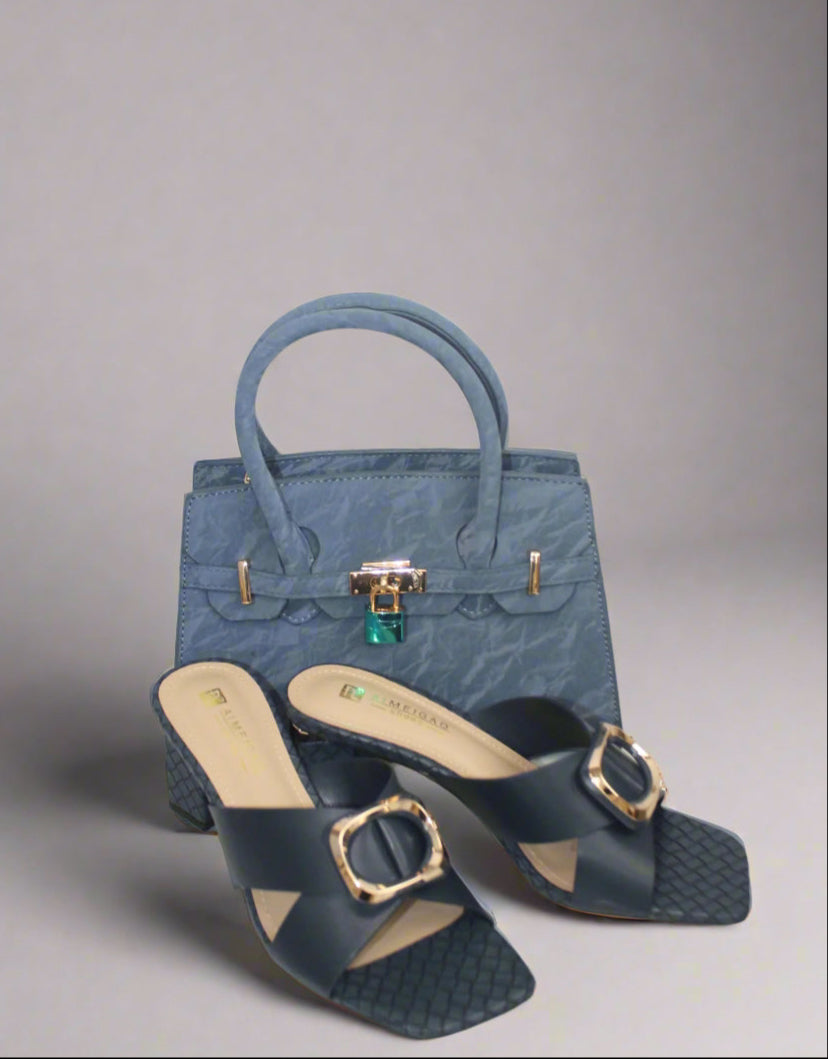 Aimeigao Navy Handbag & Slide Sandal Set