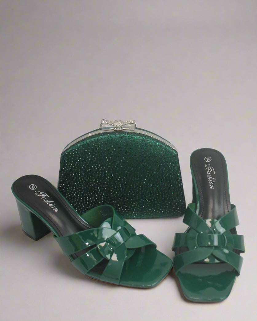 Emerald Gloss Heel & Clutch Set