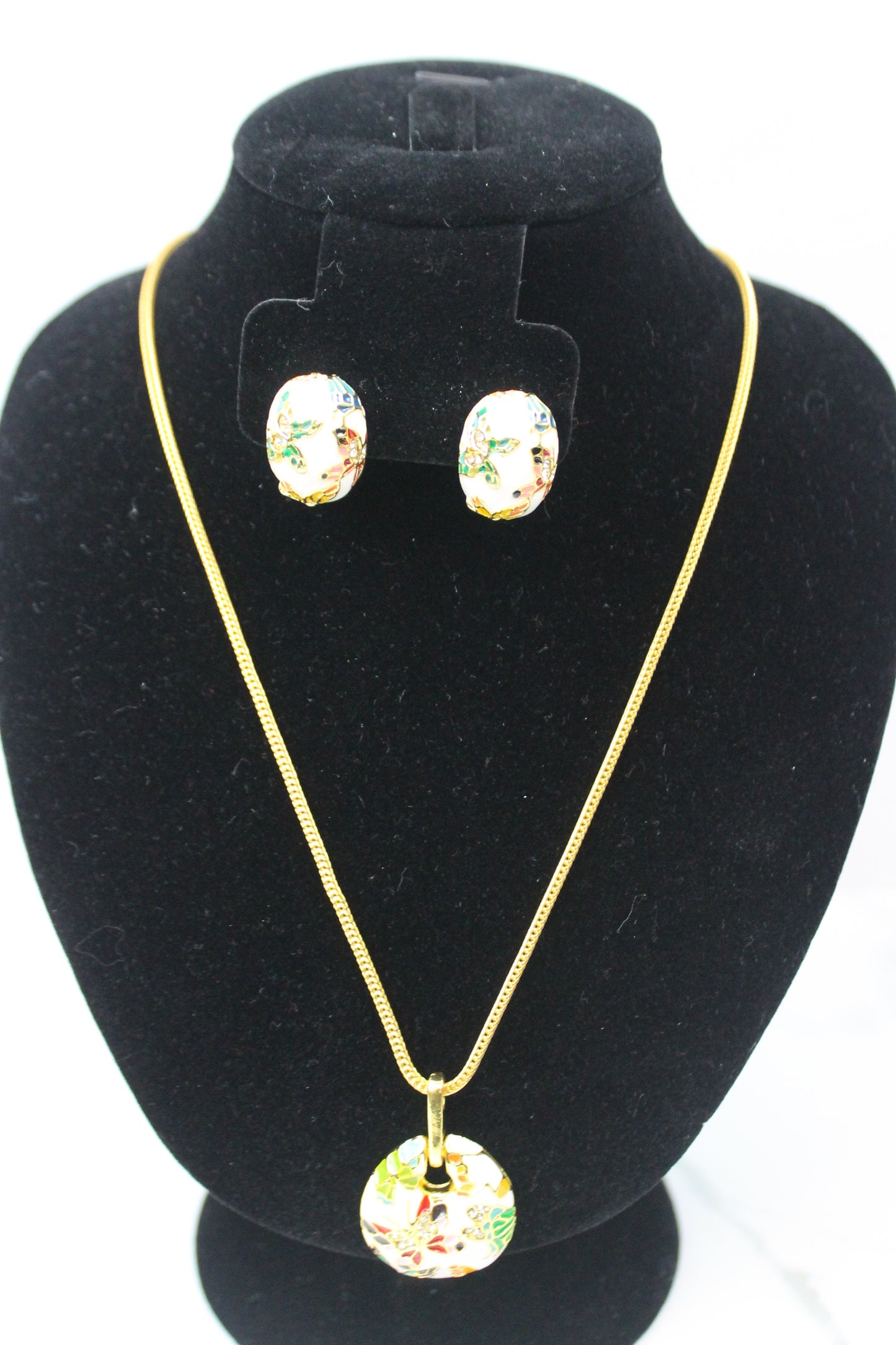 Floral Enamel Pendant Set