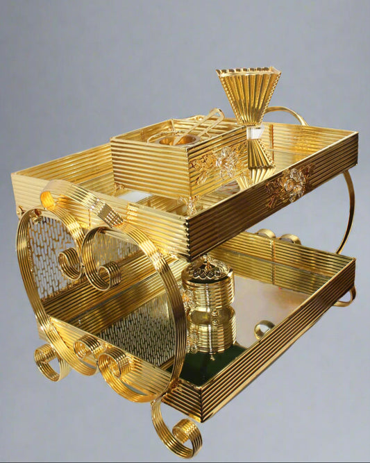Gold Deluxe 2‑Tier Bakhoor Burner Set with Tray
