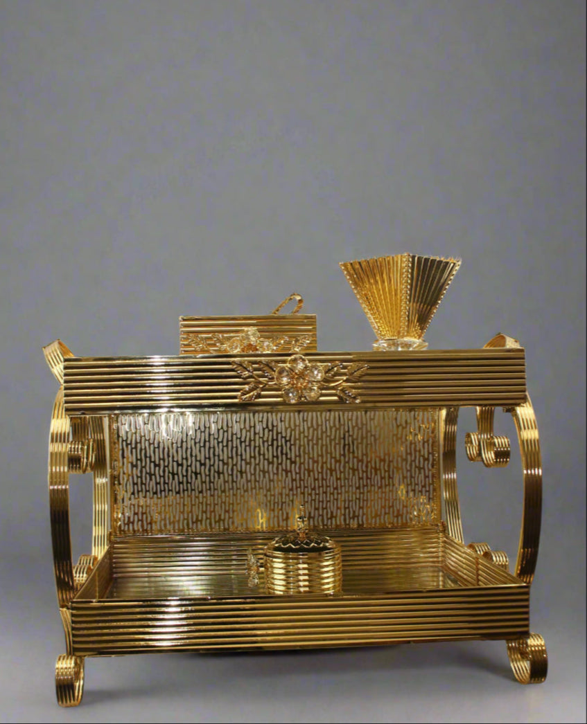 Gold Deluxe 2‑Tier Bakhoor Burner Set with Tray