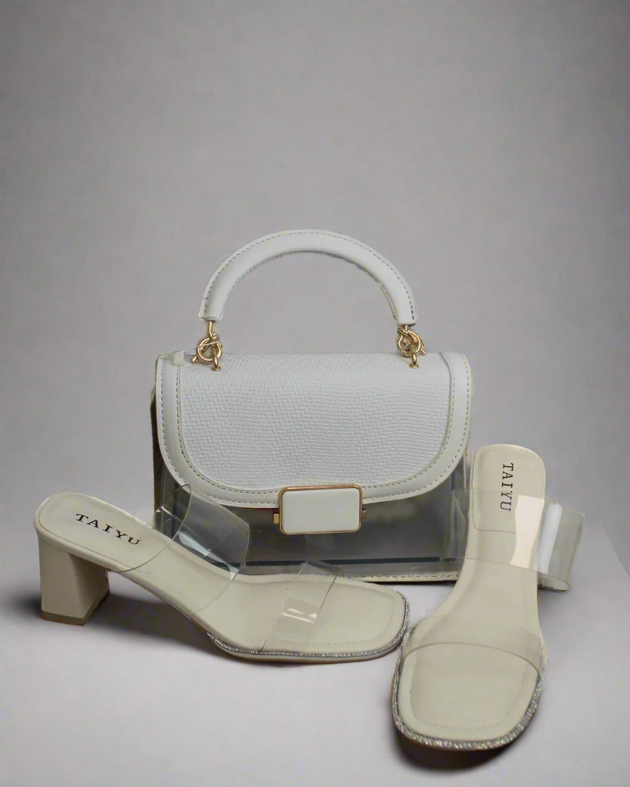 Ivory Glow Clear-Strap Heels with Mini Handbag