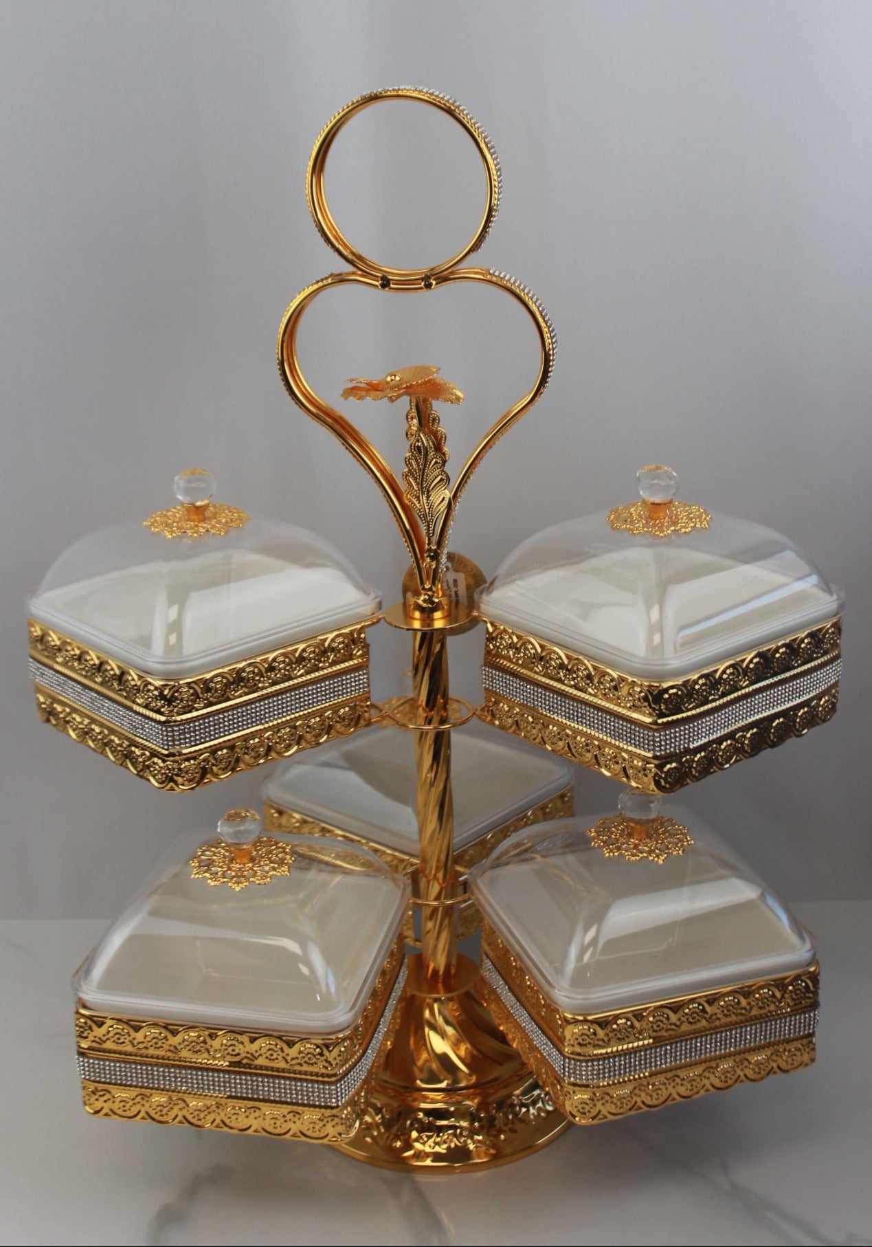 Luxury 5-Section Serving Dish with Crystal Knob