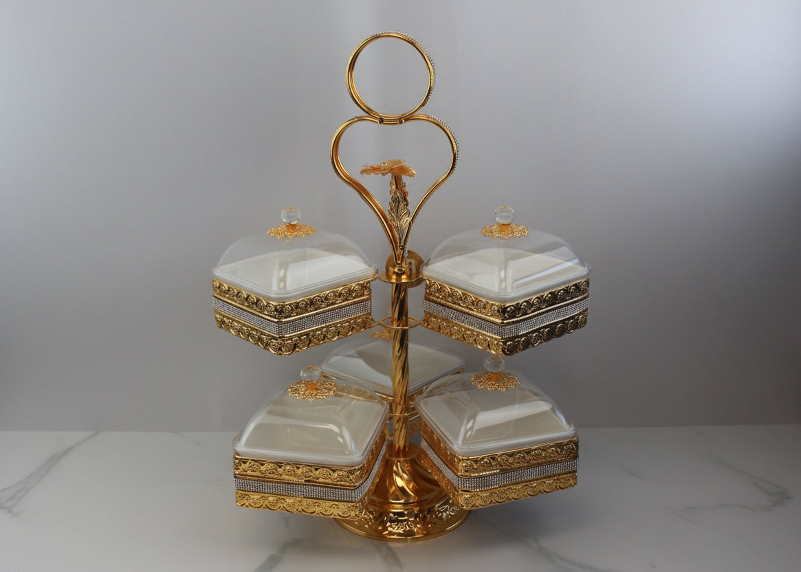 Luxury 5-Section Serving Dish with Crystal Knob