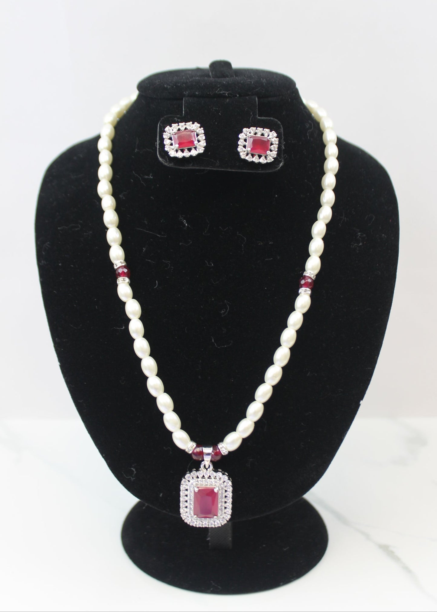 Pearl & Ruby Necklace Set