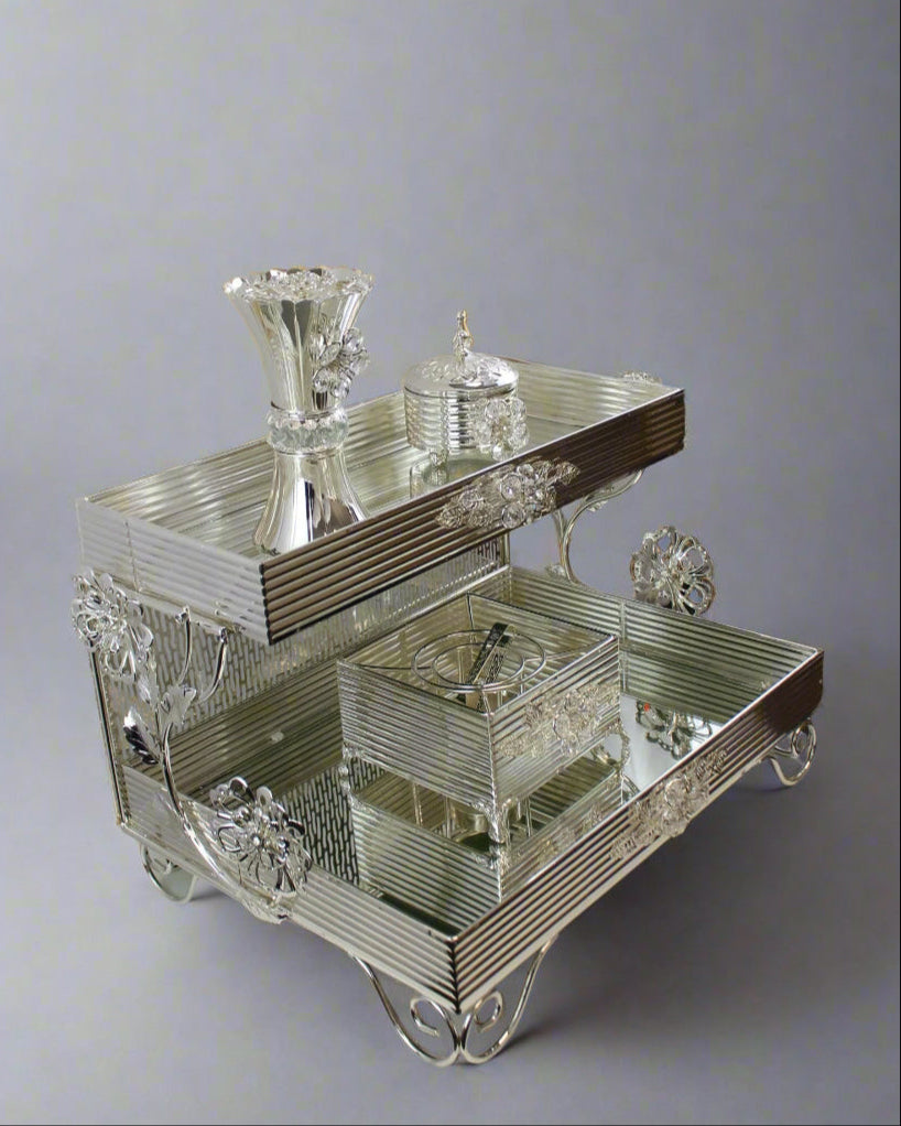 Silver Deluxe 2‑Tier Bakhoor Burner Set with Tray