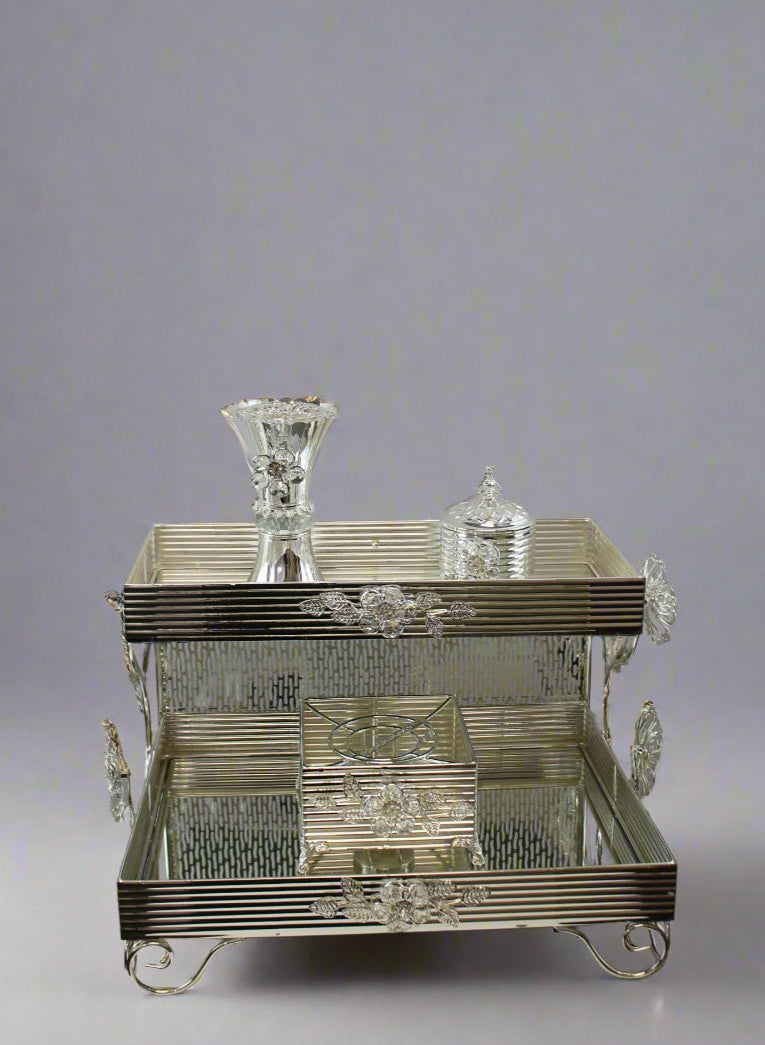 Silver Deluxe 2‑Tier Bakhoor Burner Set with Tray