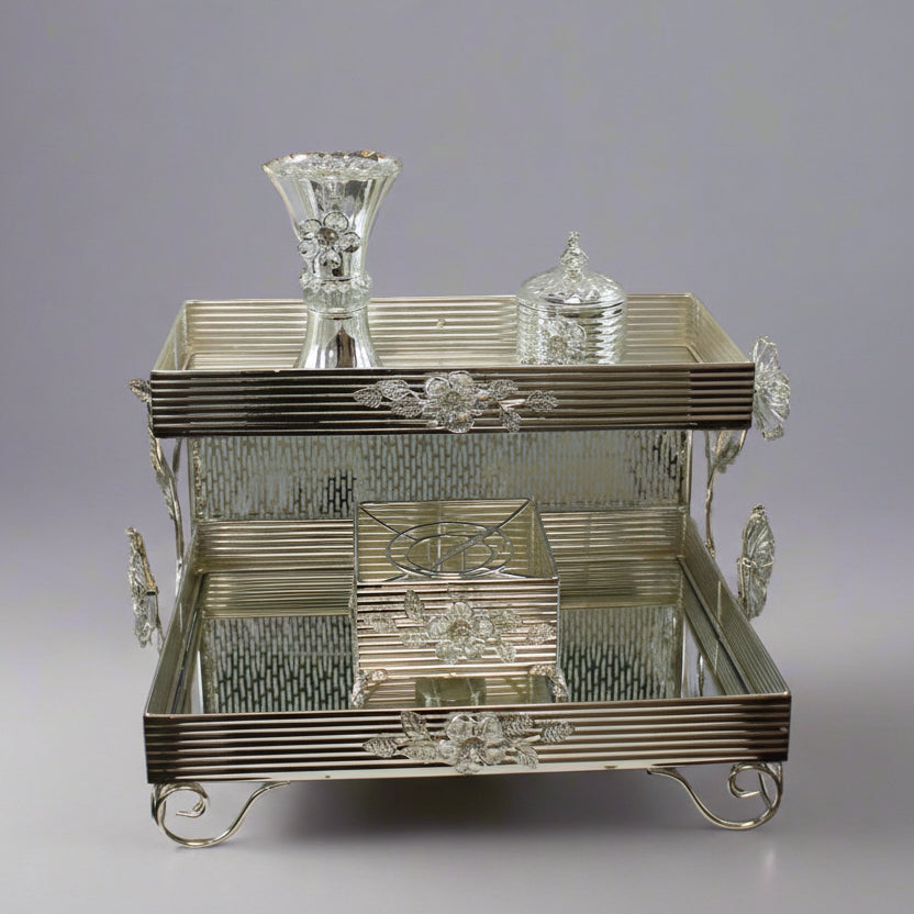 Silver Deluxe 2‑Tier Bakhoor Burner Set with Tray