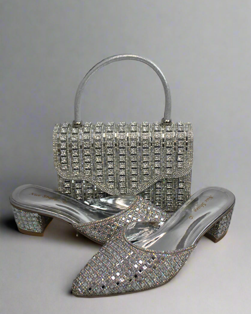 Silver Sparkle Heels & Handbag Set