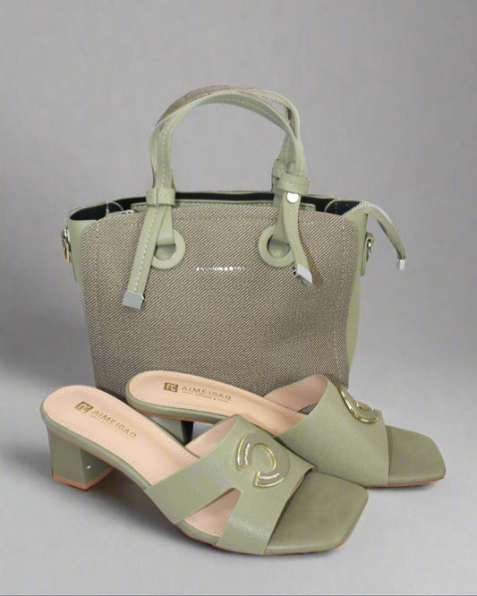Aimeigao Green Handbag & Slide Sandal Set