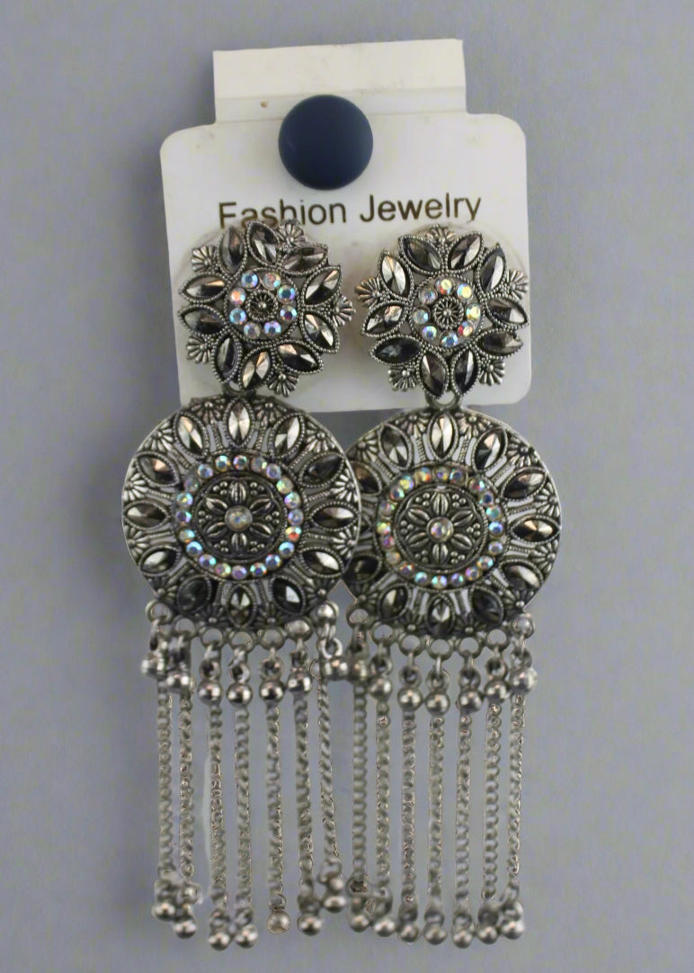 Antique Silver Coin Fringe Earrings