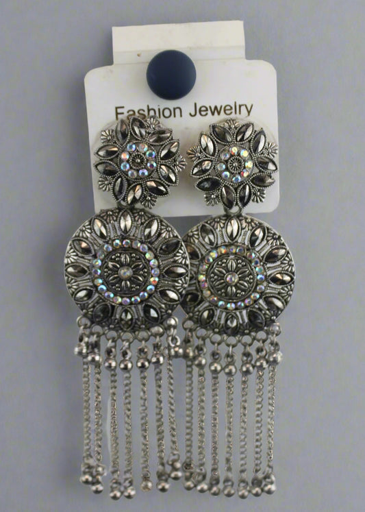 Antique Silver Coin Fringe Earrings