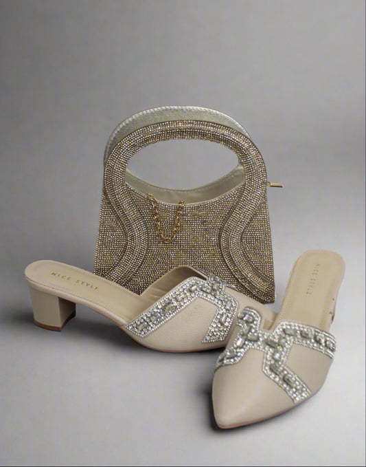 Champagne Glam Slides & Crystal Handbag
