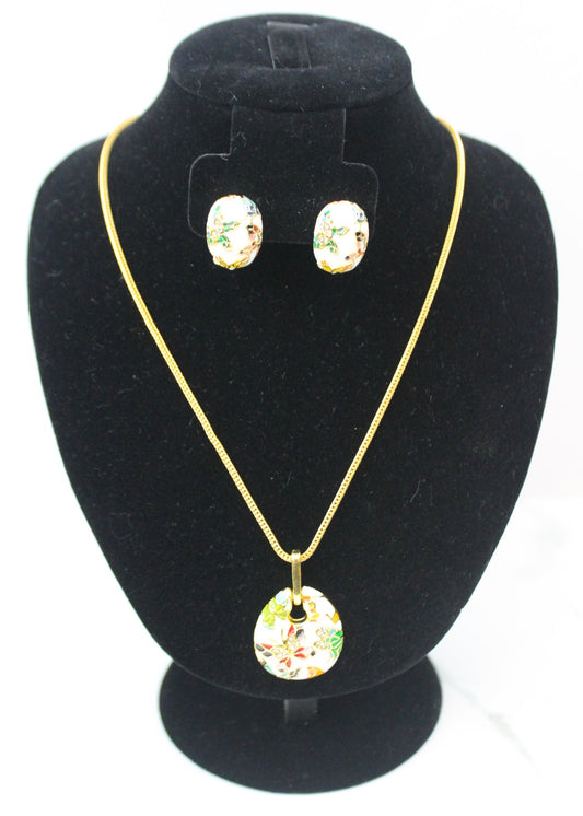 Floral Enamel Pendant Set