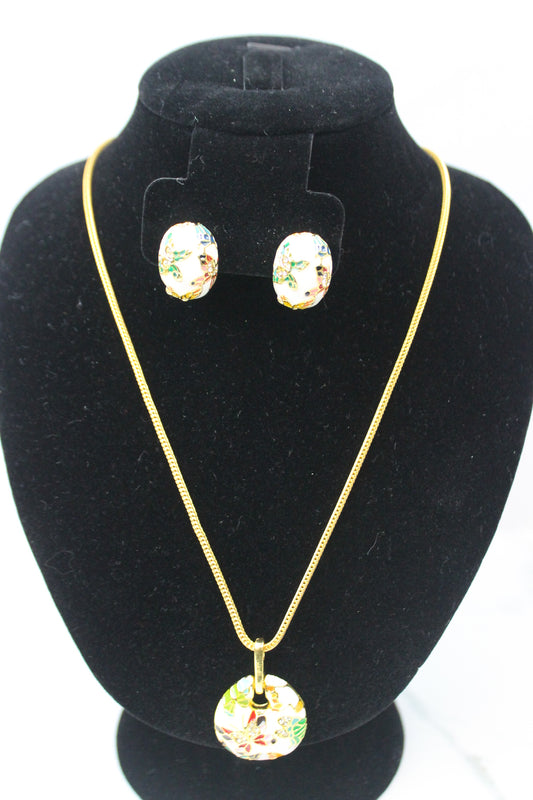 Floral Enamel Pendant Set