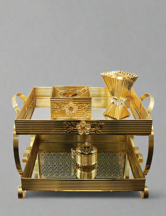 Gold Deluxe 2‑Tier Bakhoor Burner Set with Tray