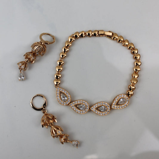 Gold Heart Bracelet & Earrings Set