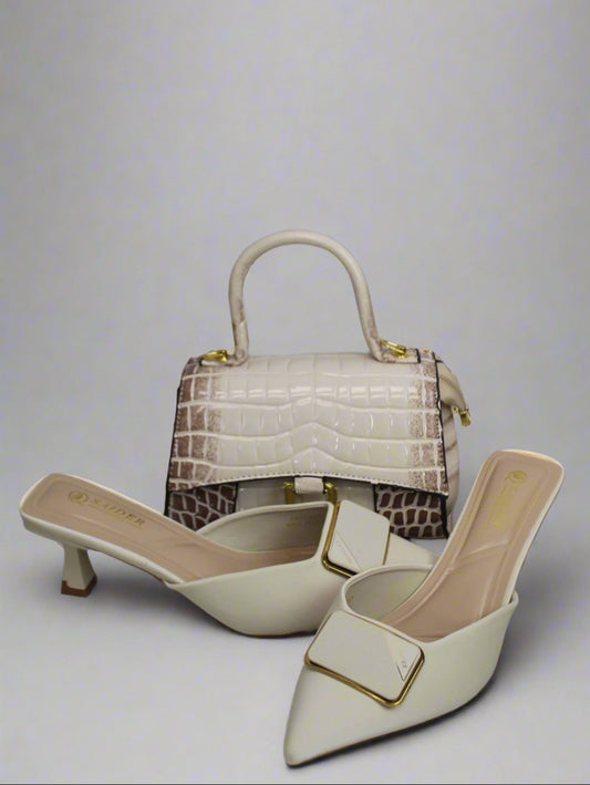 Ivory Croc Heels & Bag Set