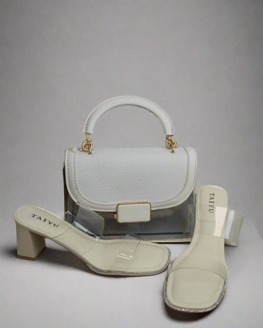 Ivory Glow Clear-Strap Heels with Mini Handbag