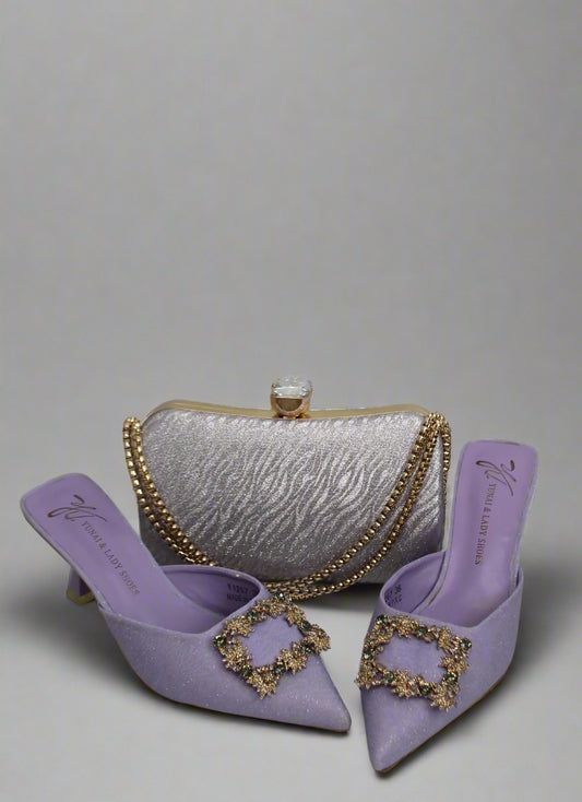 Lavender Elegance Set – Heels & Clutch