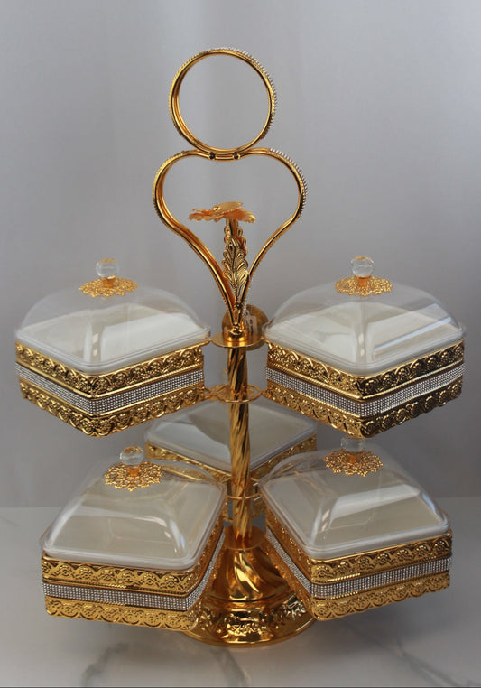 Luxury 5-Section Serving Dish with Crystal Knob