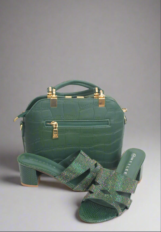 Metilee Green Heels & Matching Handbag Set