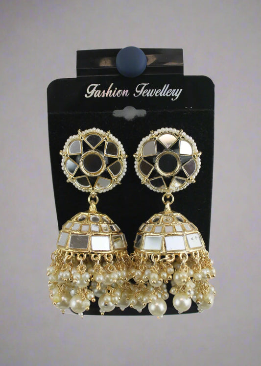 Mirror Work Jhumka Earrings