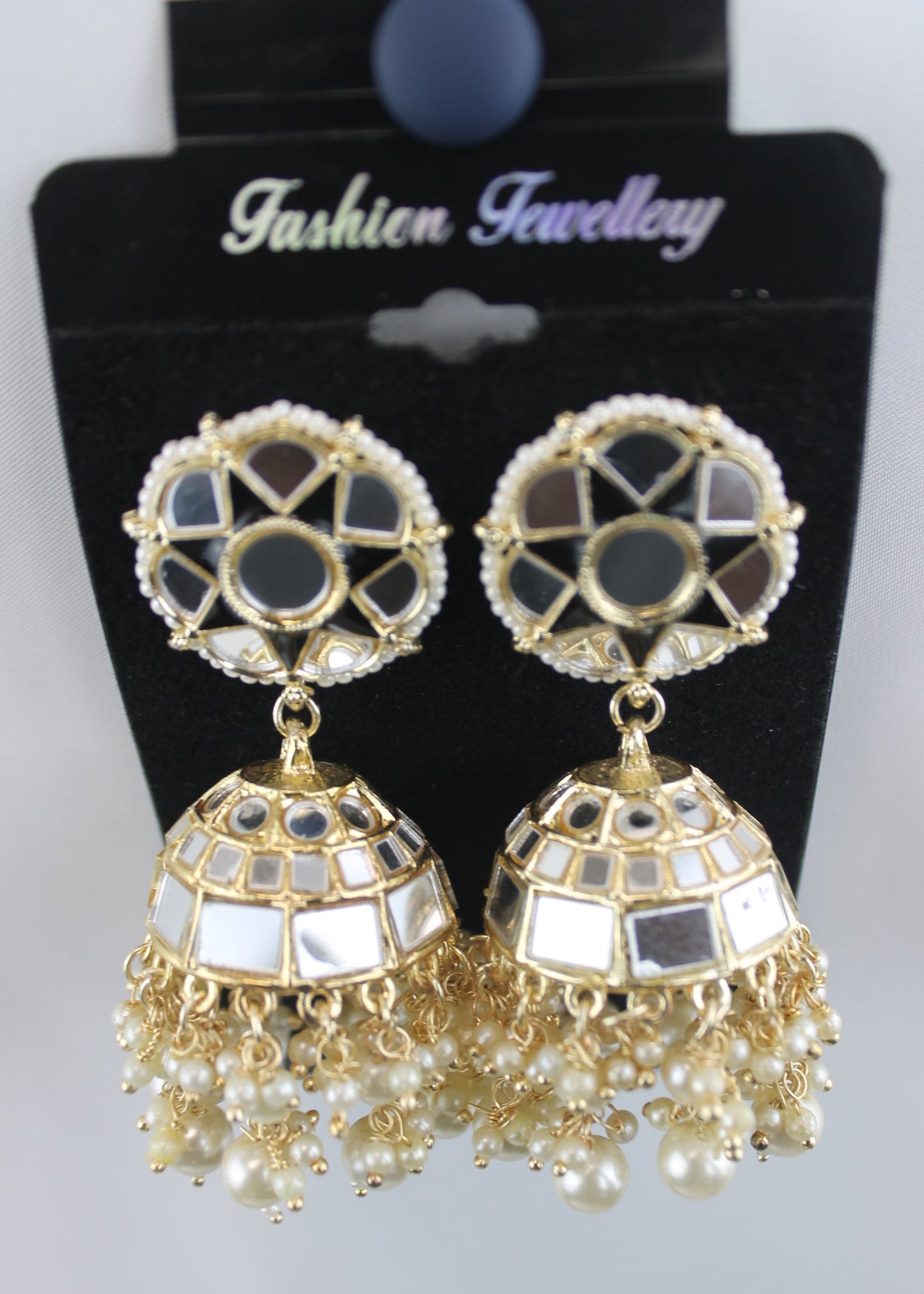 Mirror Work Jhumka Earrings