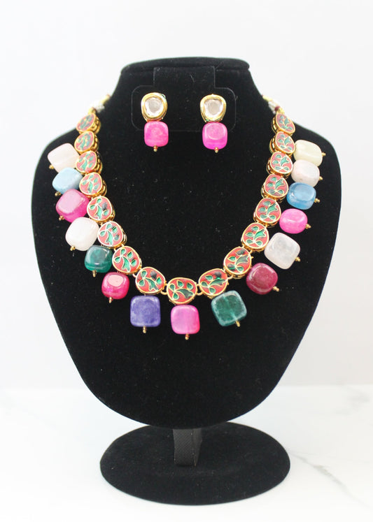 Multi-Color Stone Necklace Set