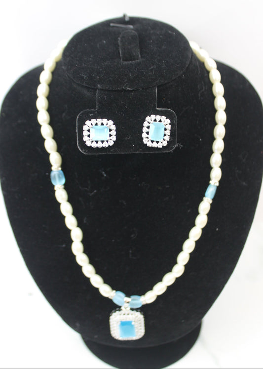 Pearl & Aqua Stone Necklace Set