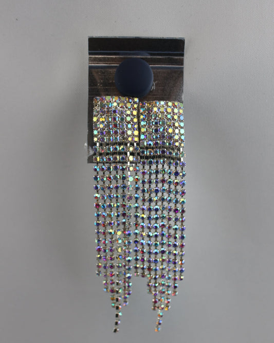 Rainbow Rhinestone Tassel Earrings
