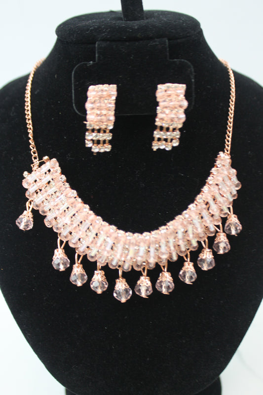 Rose Gold Crystal Necklace Set