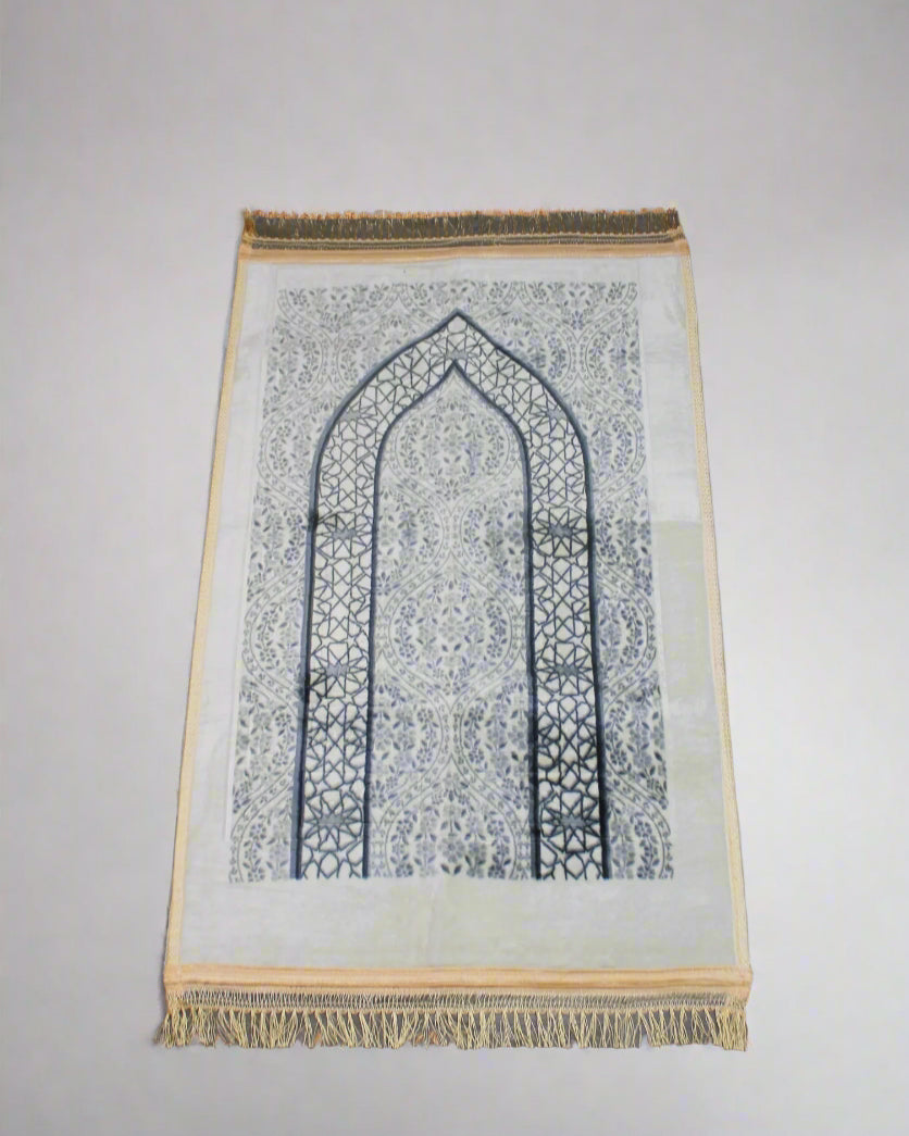 Royal Minaret Prayer Rug – Blue & White