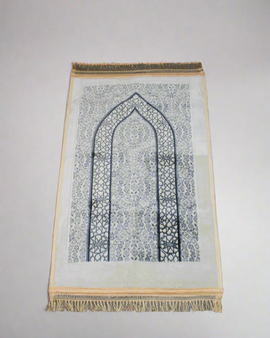 Royal Minaret Prayer Rug – Blue & White