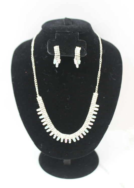 Silver Crystal Necklace Set