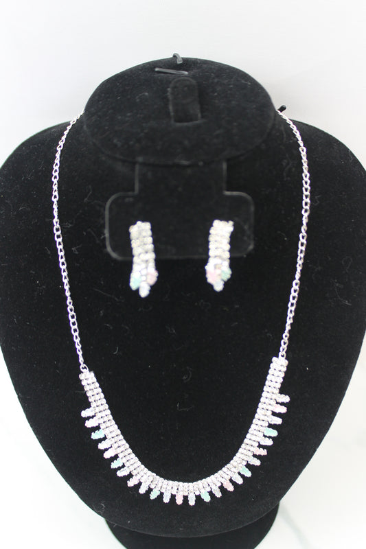 Silver Crystal Necklace Set
