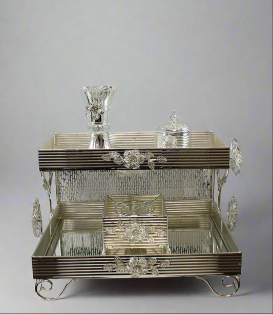 Silver Deluxe 2‑Tier Bakhoor Burner Set with Tray