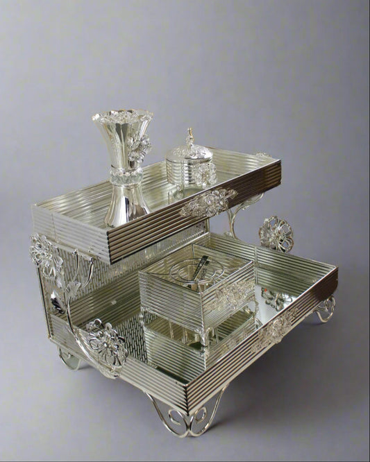 Silver Deluxe 2‑Tier Bakhoor Burner Set with Tray