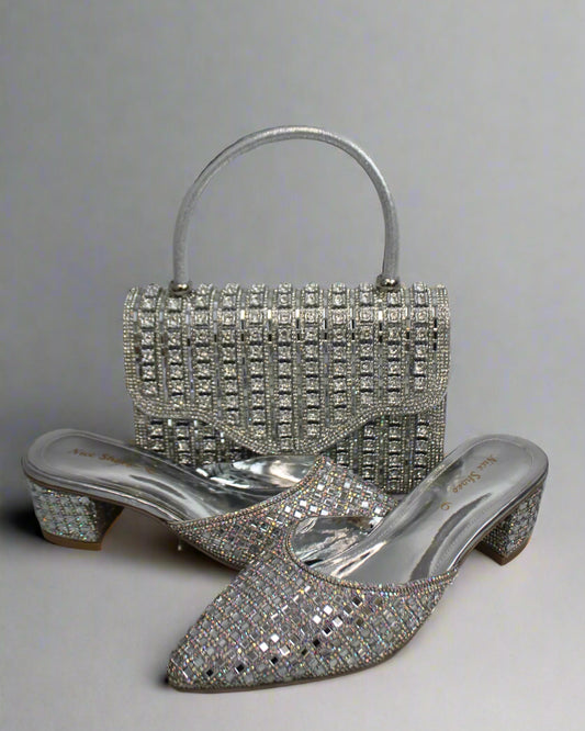 Silver Sparkle Heels & Handbag Set