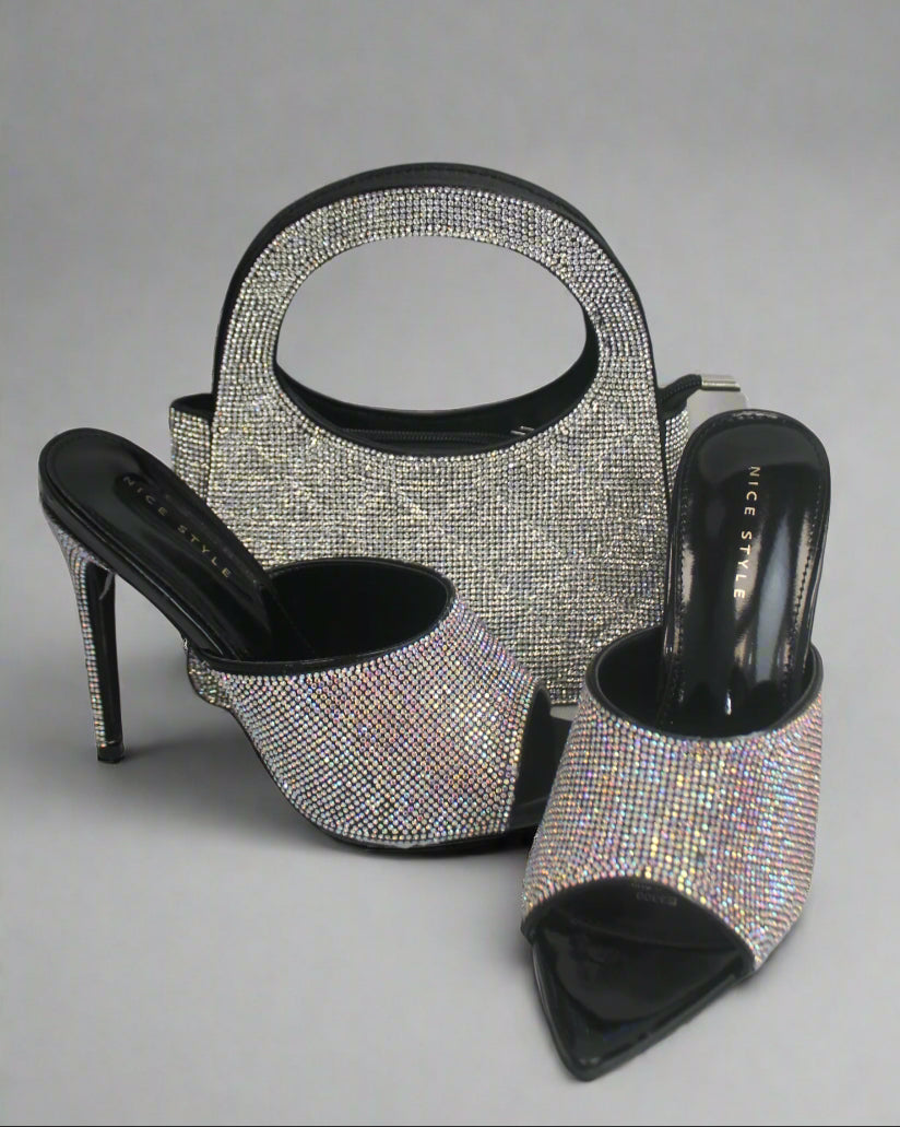 Silver Sparkle Mules & Evening Bag