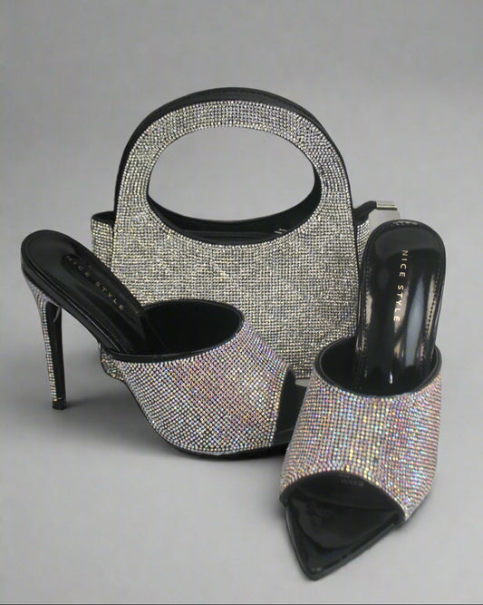 Silver Sparkle Mules & Evening Bag