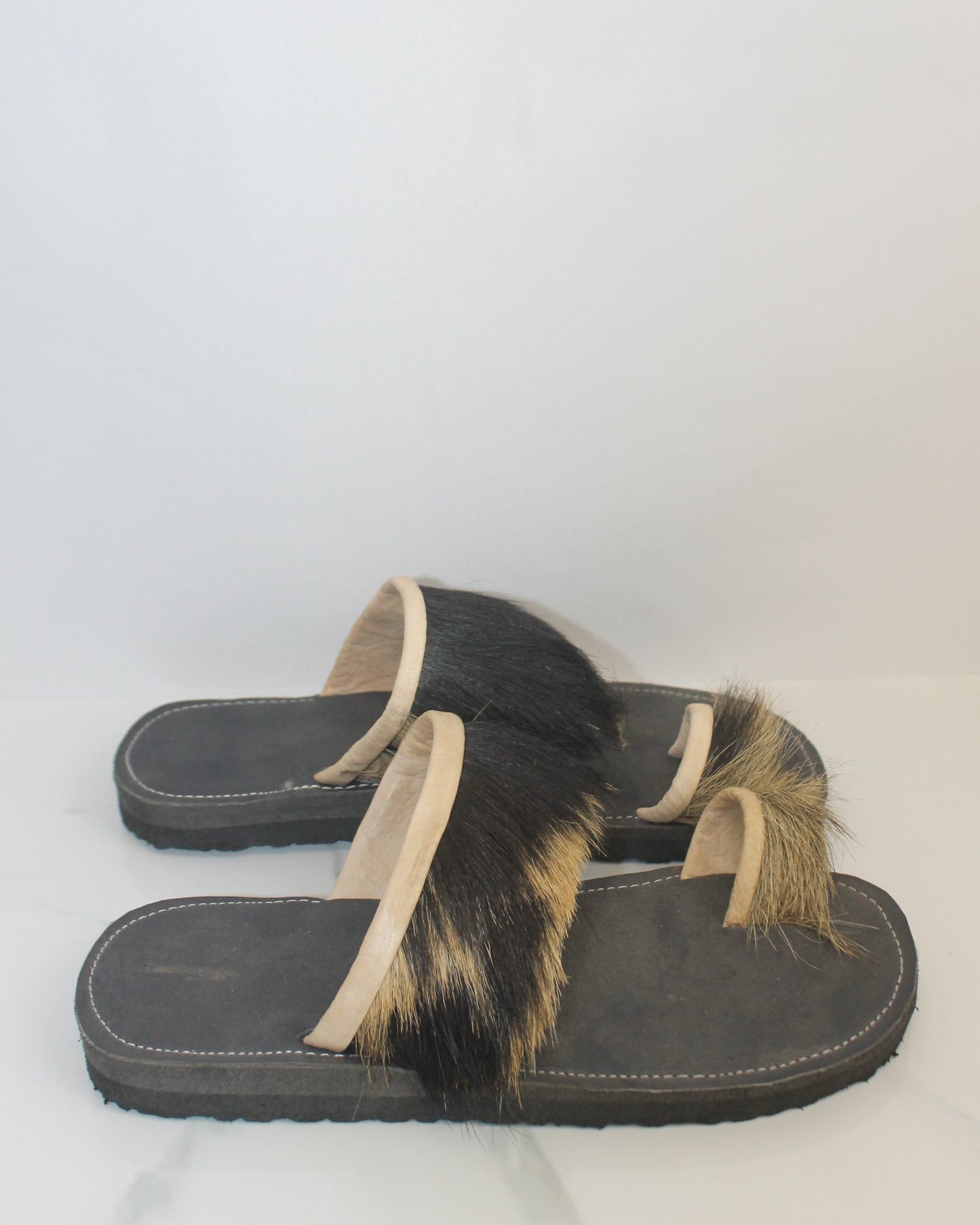 Traditional Sudanese Leather Sandals – Black & Tan Hair Detail