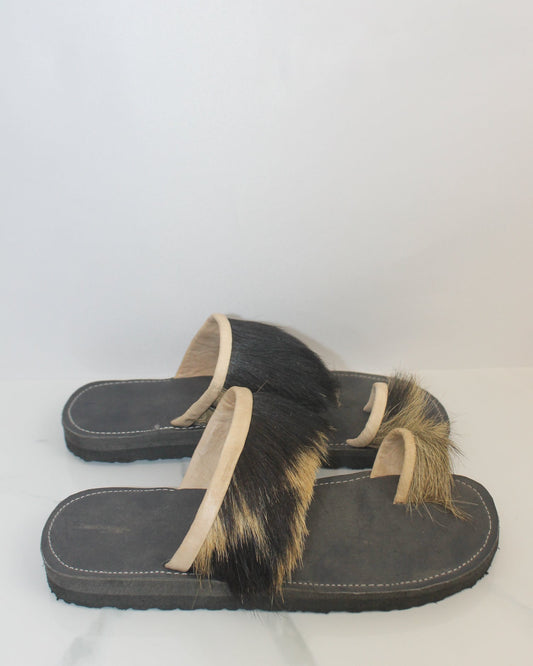 Traditional Sudanese Leather Sandals – Black & Tan Hair Detail