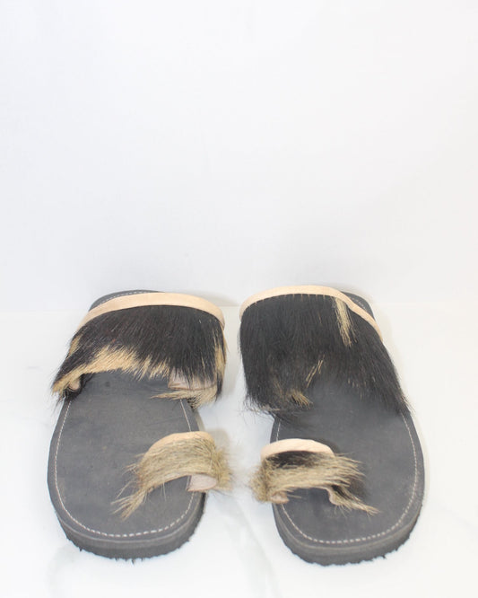 Traditional Sudanese Leather Sandals – Black & Tan Hair Detail