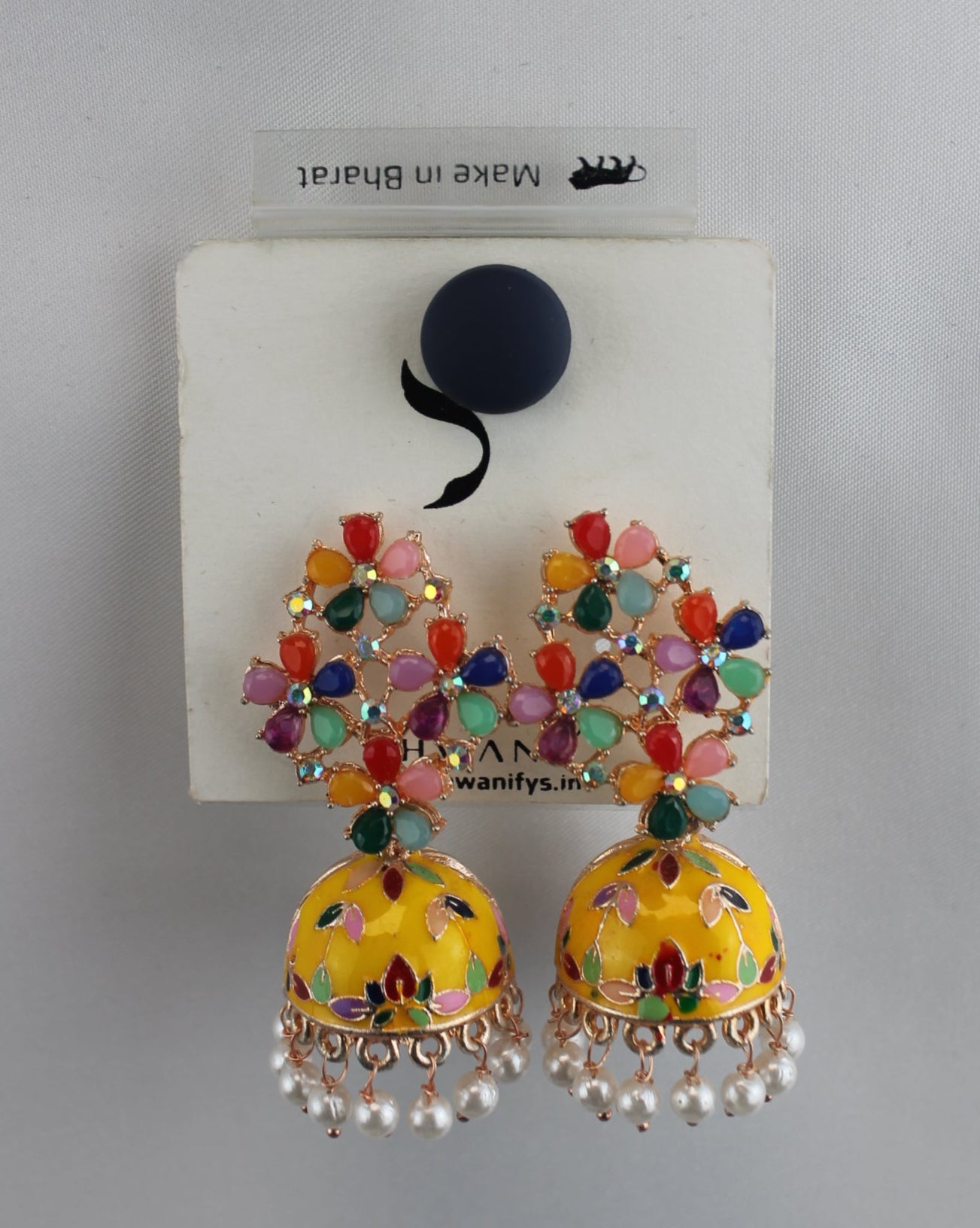 Yellow Floral Meenakari Jhumka Earrings